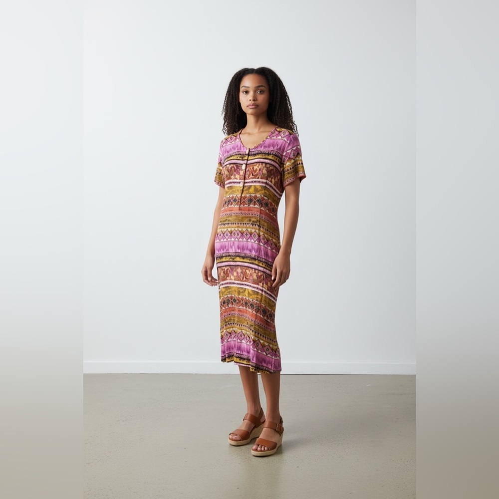 Nina Piccalino colorful vintage Aztec print maxi dress size 16